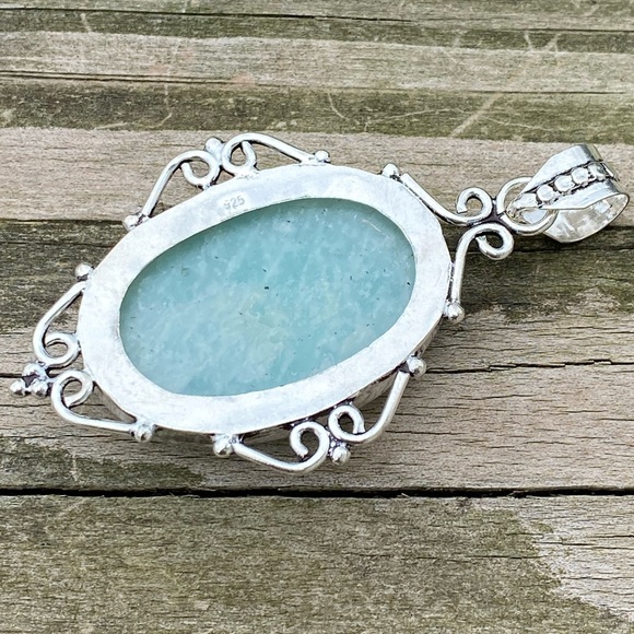 Large Genuine Amazonite pendant .925 Sterling Silver large natural Amazonite - Picture 9 of 9